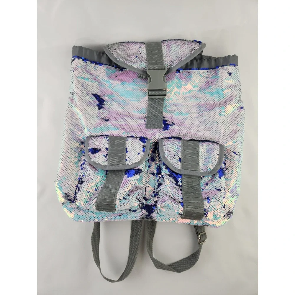 Justice Shimmer Sequin Unicorn Mermaid Iridescent School Backpack Travel Sensory